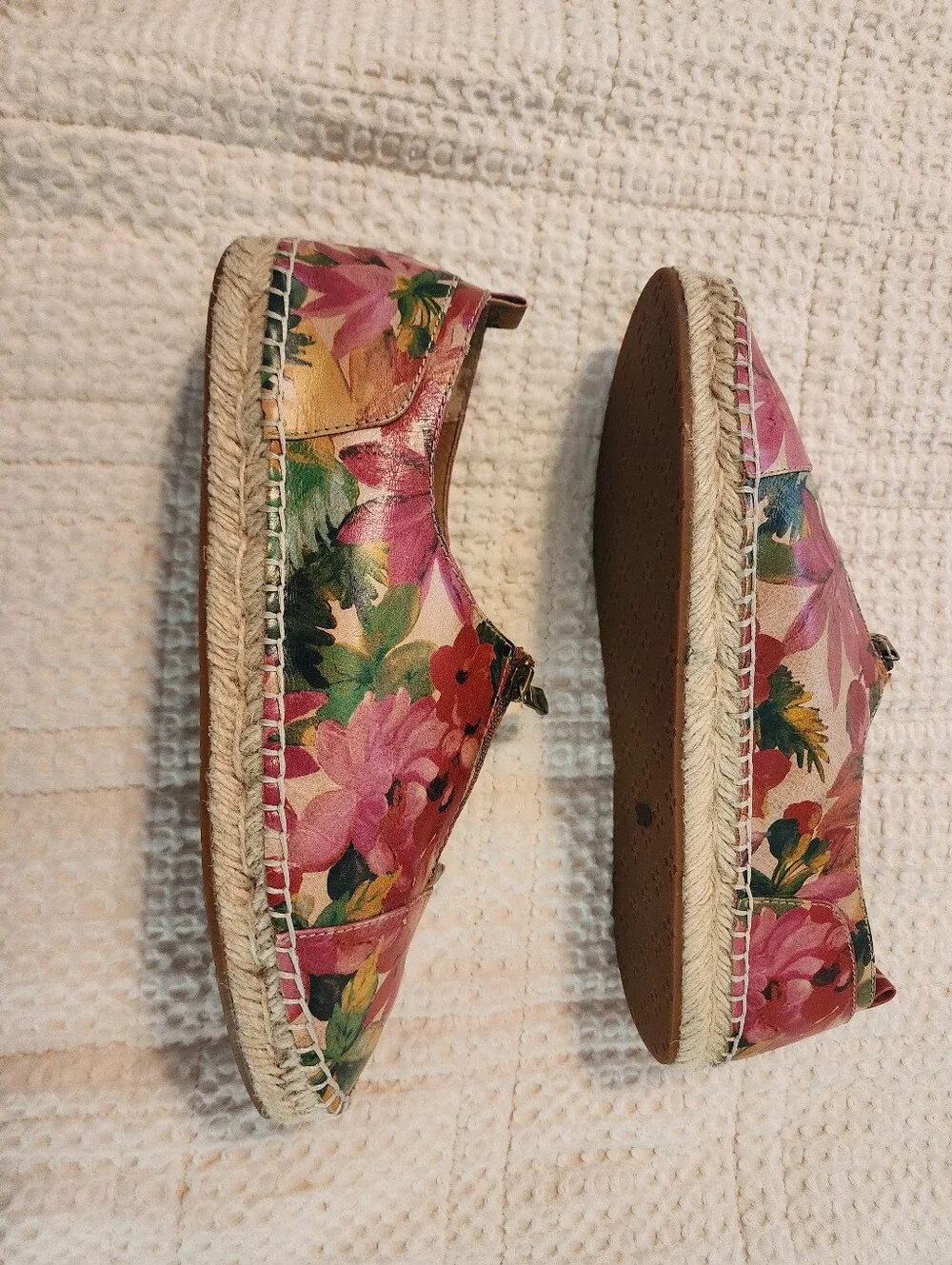 Patricia Nash Pink Floral Leather Zip Top Espadrille Slip-On Sz 9 New Beach